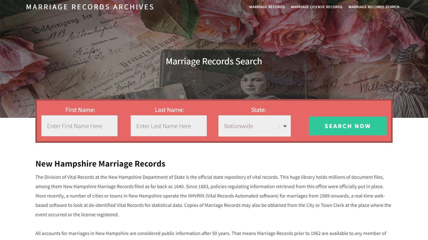 New Hampshire Marriage Records | Enter Name and Search